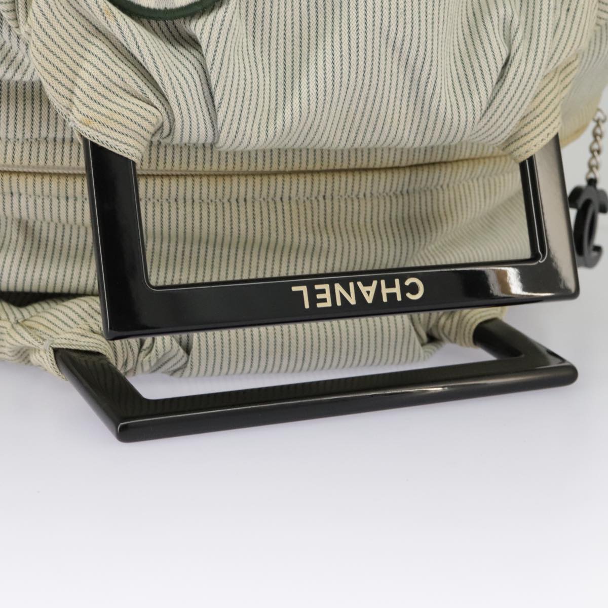 CHANEL Hand Bag Canvas Green Silver CC 97061