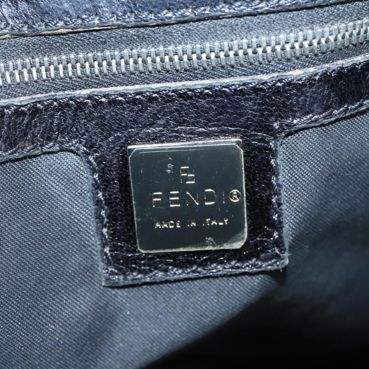 FENDI Mamma Baguette Tote Bag Nylon Leather Black Silver 97258