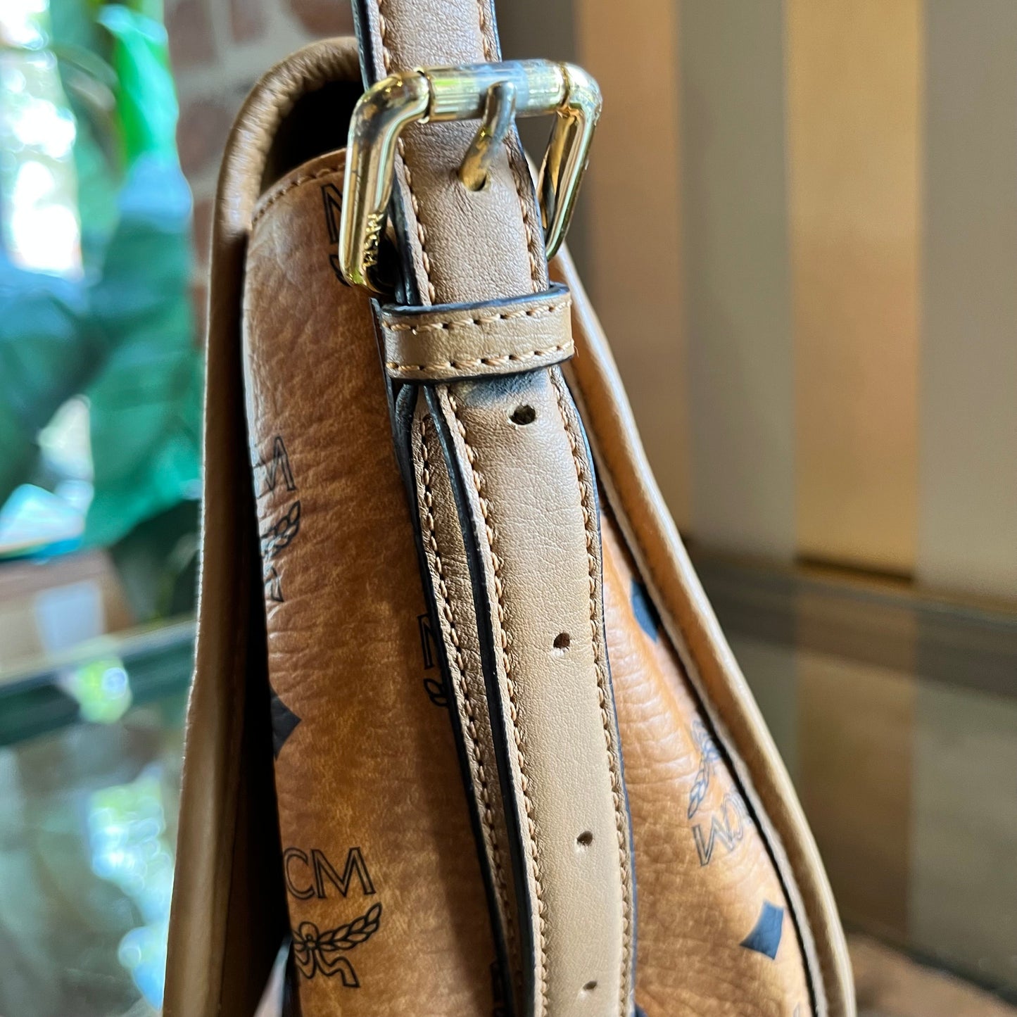 MCM Cognac Visetos Canvas Crossbody Bag