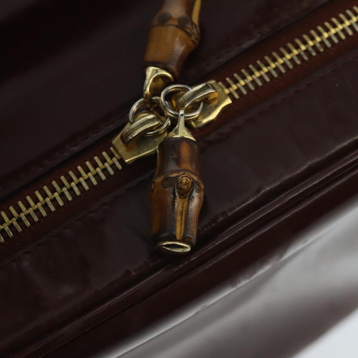 GUCCI Bamboo Vanity Cosmetic Pouch Enamel 2way Brown 000 2040 0323 97359