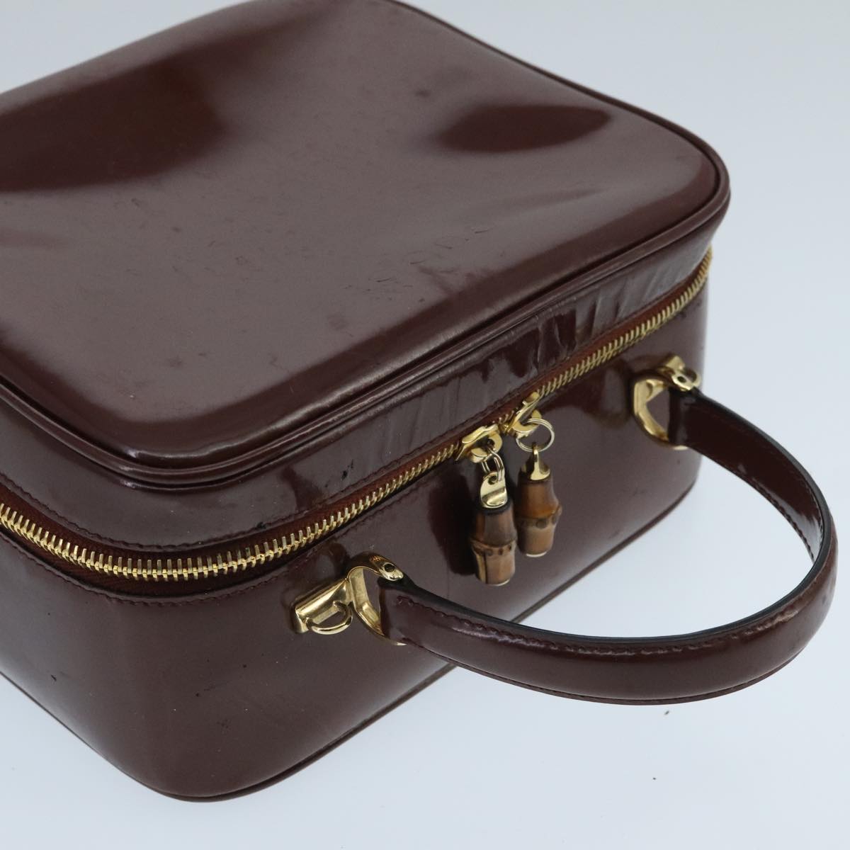 GUCCI Bamboo Vanity Cosmetic Pouch Enamel 2way Brown 000 2040 0323 97359