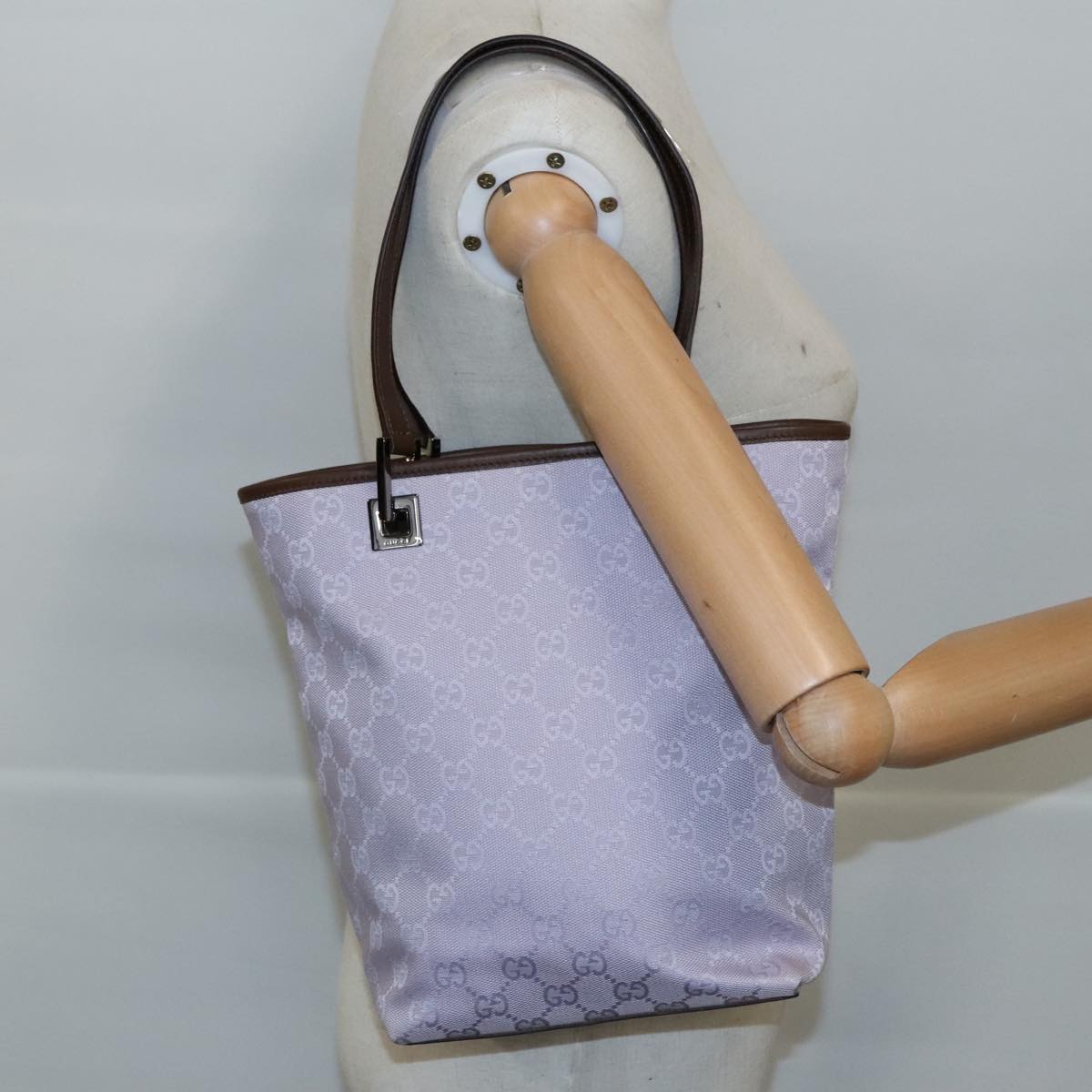 GUCCI GG Canvas Tote Bag Purple Brown Silver 31244 97397