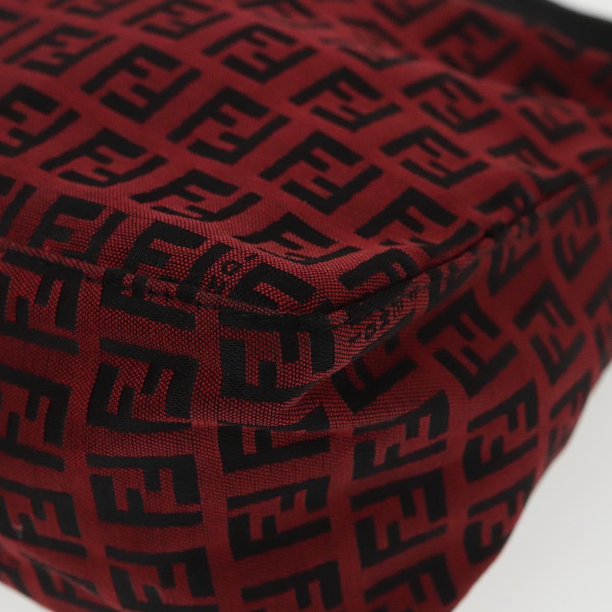FENDI Zucchino Canvas Hand Bag Red Silver 97411
