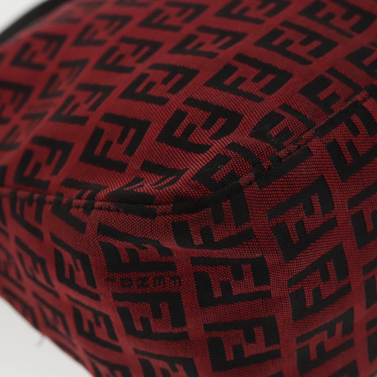 FENDI Zucchino Canvas Hand Bag Red Silver 97411