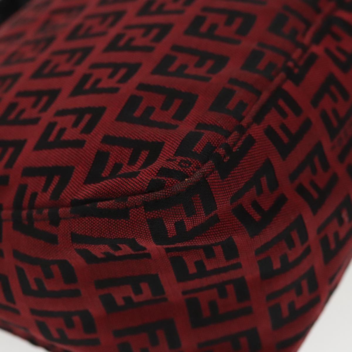 FENDI Zucchino Canvas Hand Bag Red Silver 97411