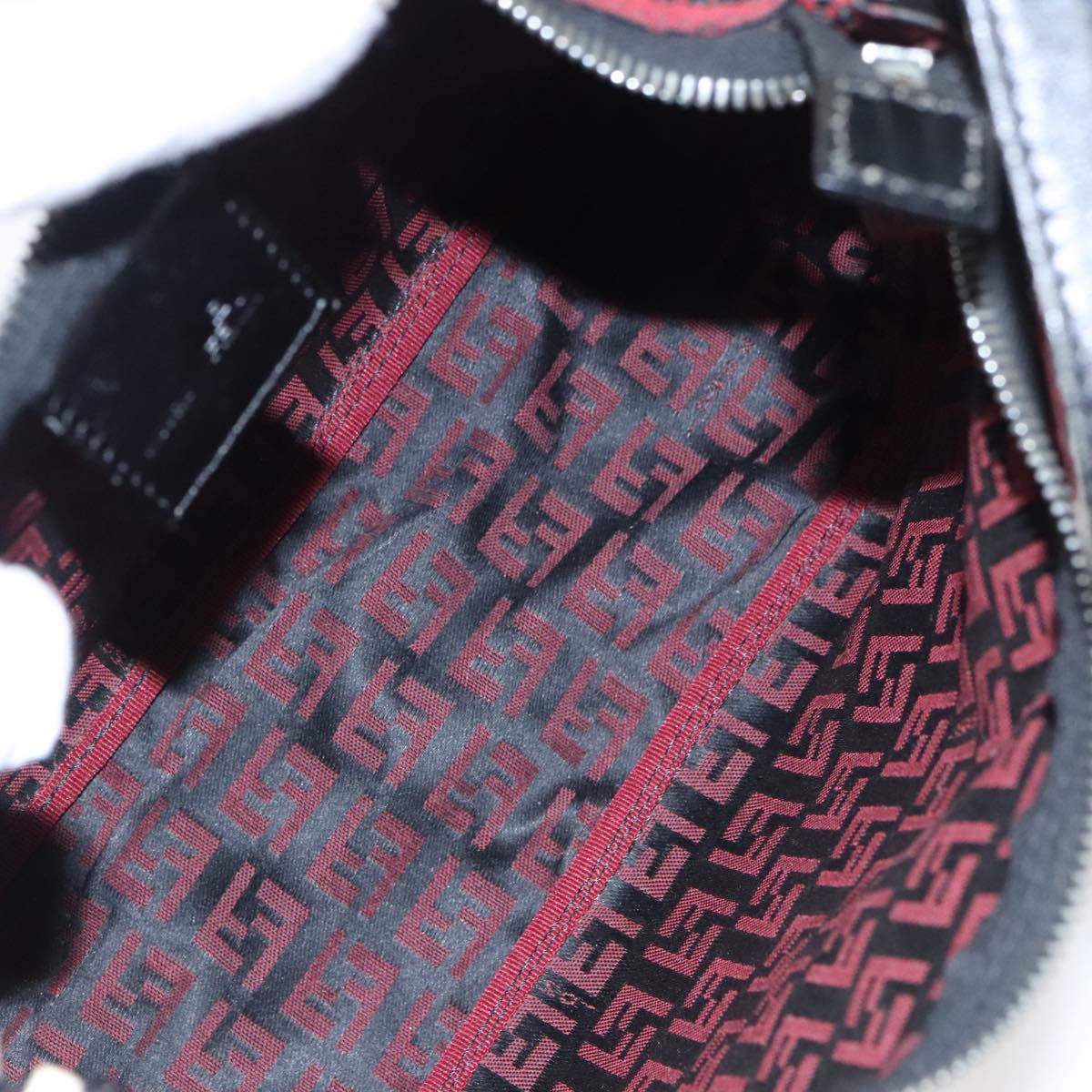 FENDI Zucchino Canvas Hand Bag Red Silver 97411