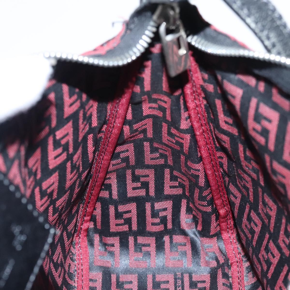 FENDI Zucchino Canvas Hand Bag Red Silver 97411