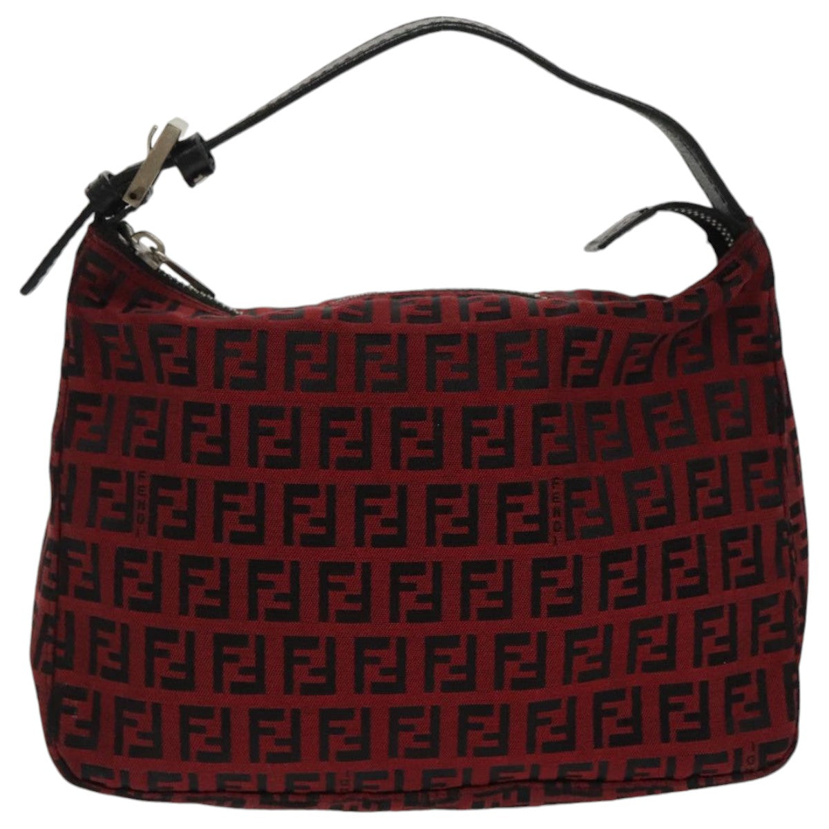 FENDI Zucchino Canvas Hand Bag Red Silver 97411