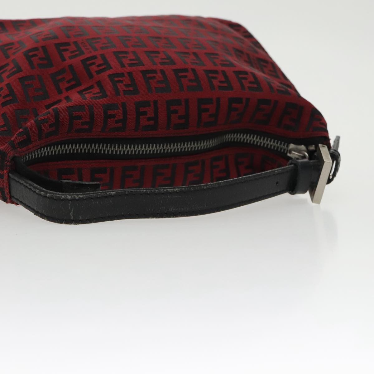FENDI Zucchino Canvas Hand Bag Red Silver 97411