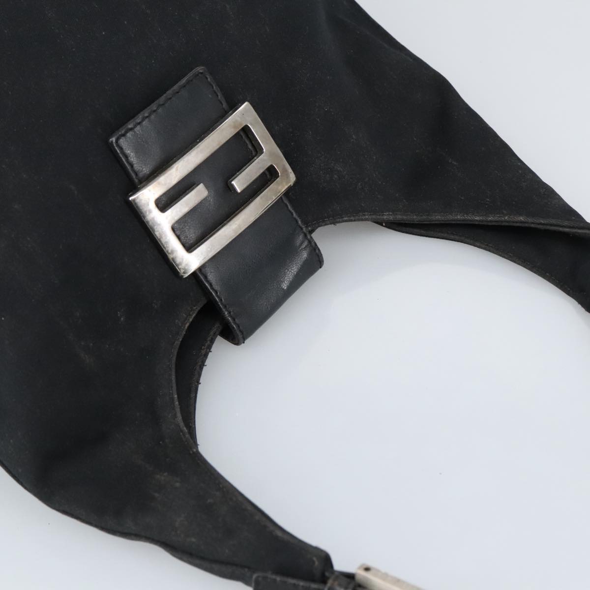 FENDI Mamma Baguette Shoulder Bag Nylon Leather Black Silver 97412