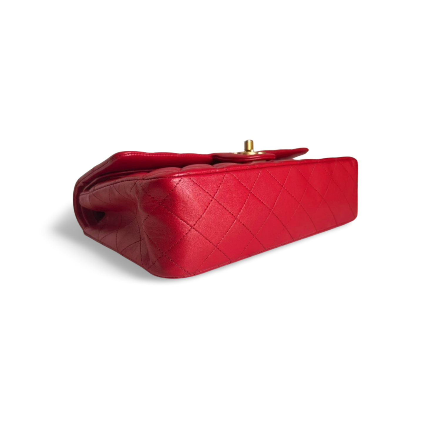 GLM-Red Classic Double Flap Bag in Medium Size Lambskin Leather With Gold Hardware