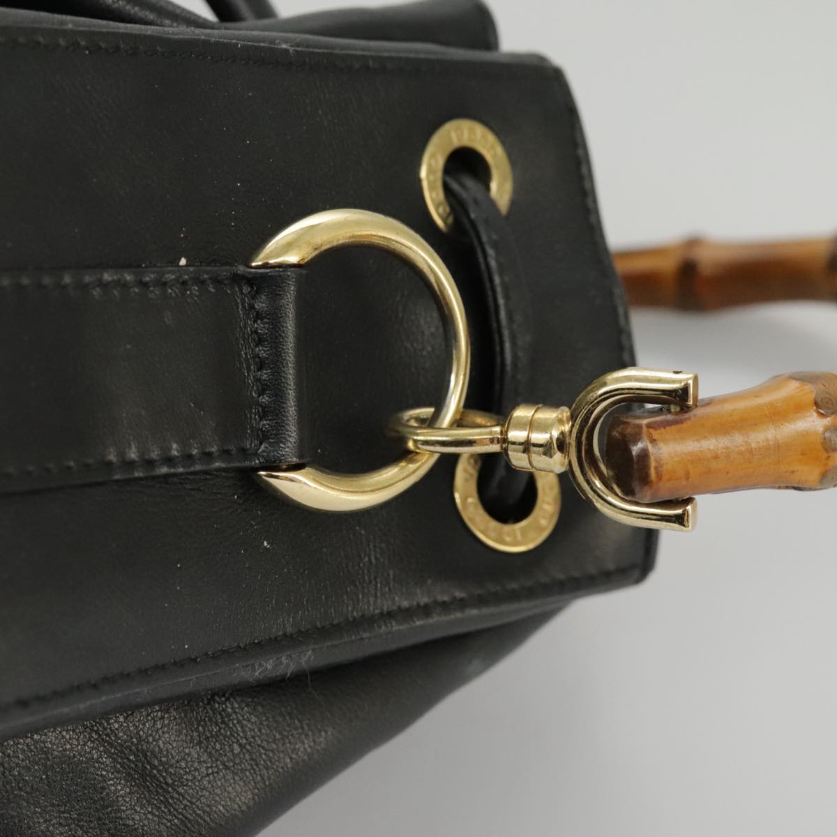 GUCCI Bamboo Hand Bag Leather 2way Black Gold 001 2855 1657 0 97521