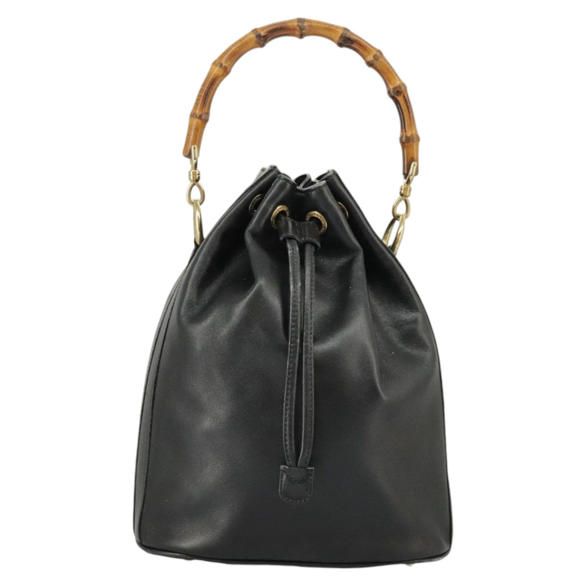 GUCCI Bamboo Hand Bag Leather 2way Black Gold 001 2855 1657 0 97521