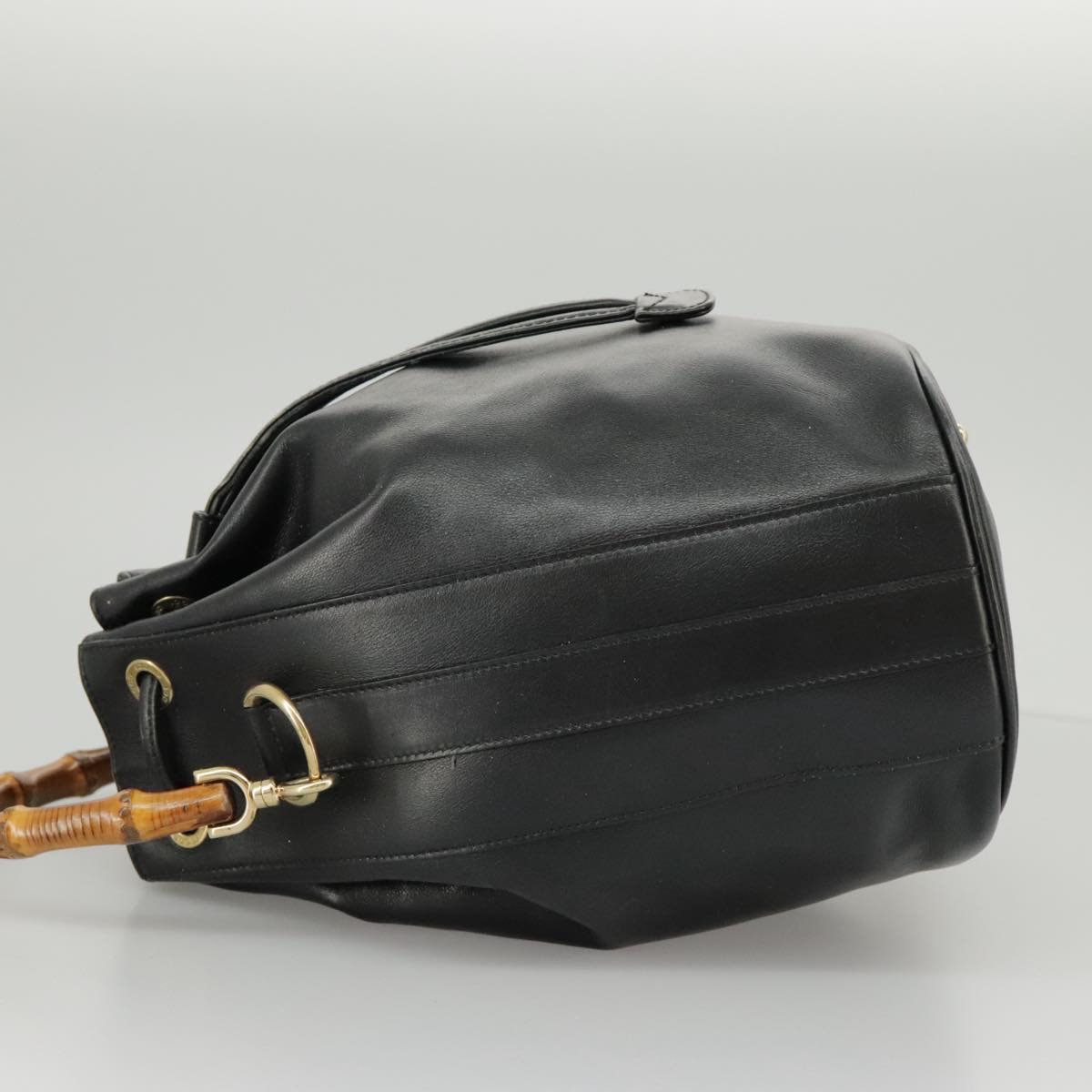 GUCCI Bamboo Hand Bag Leather 2way Black Gold 001 2855 1657 0 97521