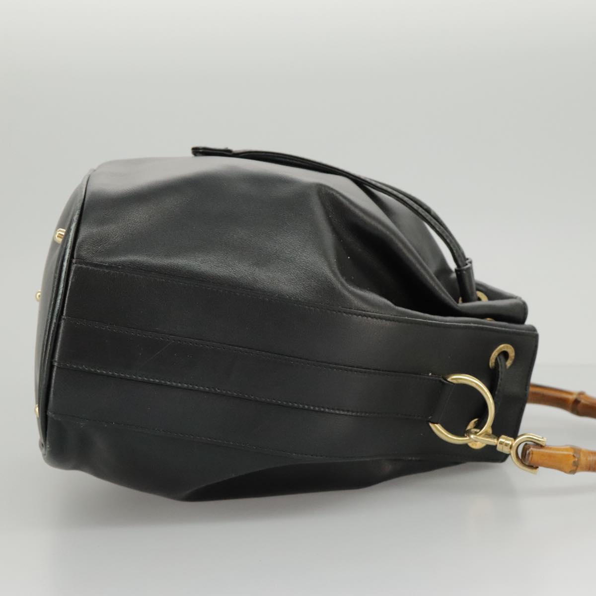 GUCCI Bamboo Hand Bag Leather 2way Black Gold 001 2855 1657 0 97521