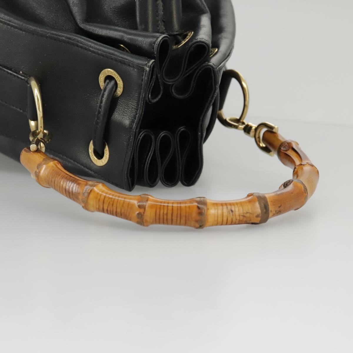 GUCCI Bamboo Hand Bag Leather 2way Black Gold 001 2855 1657 0 97521