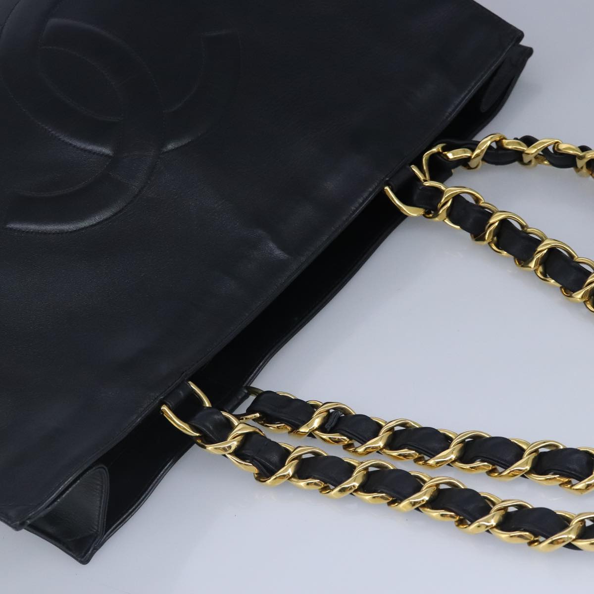 CHANEL COCO Mark Chain Tote Bag Leather Black Gold CC 97552A