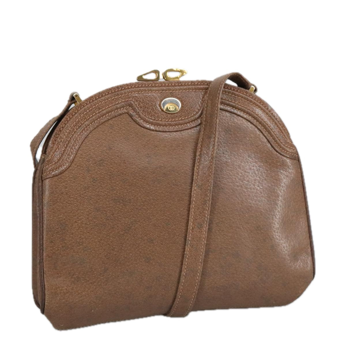 GUCCI Shoulder Bag Leather Brown Gold 97581