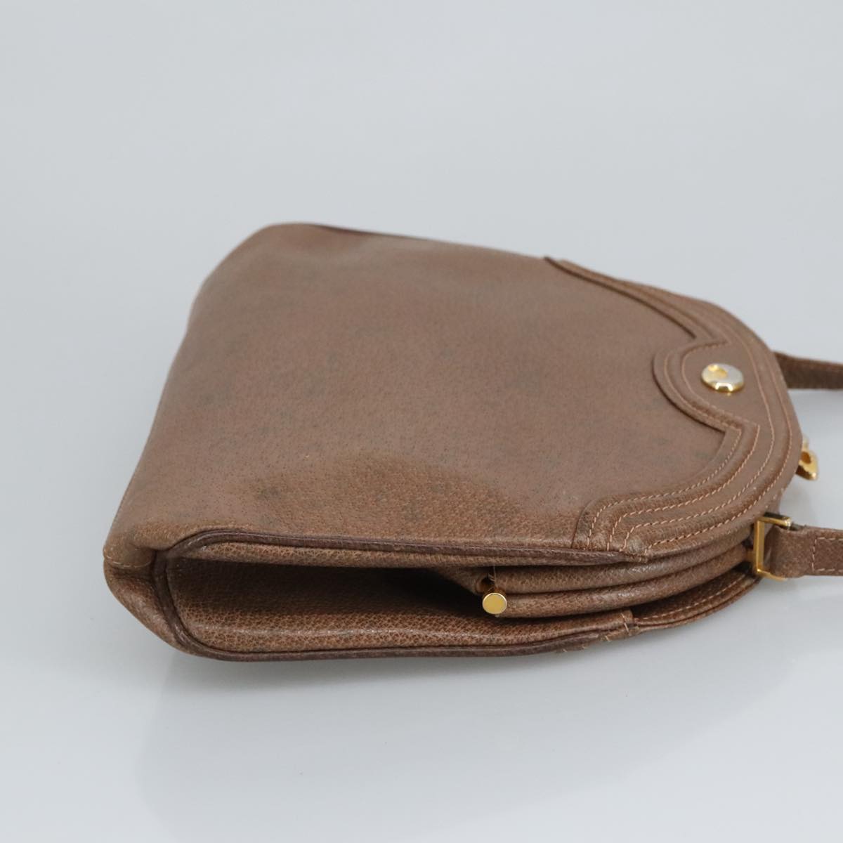 GUCCI Shoulder Bag Leather Brown Gold 97581