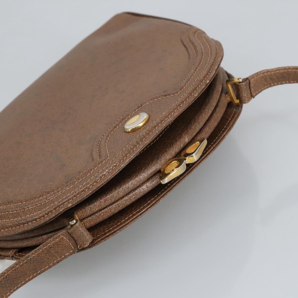 GUCCI Shoulder Bag Leather Brown Gold 97581