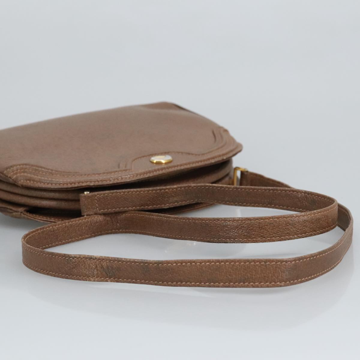 GUCCI Shoulder Bag Leather Brown Gold 97581