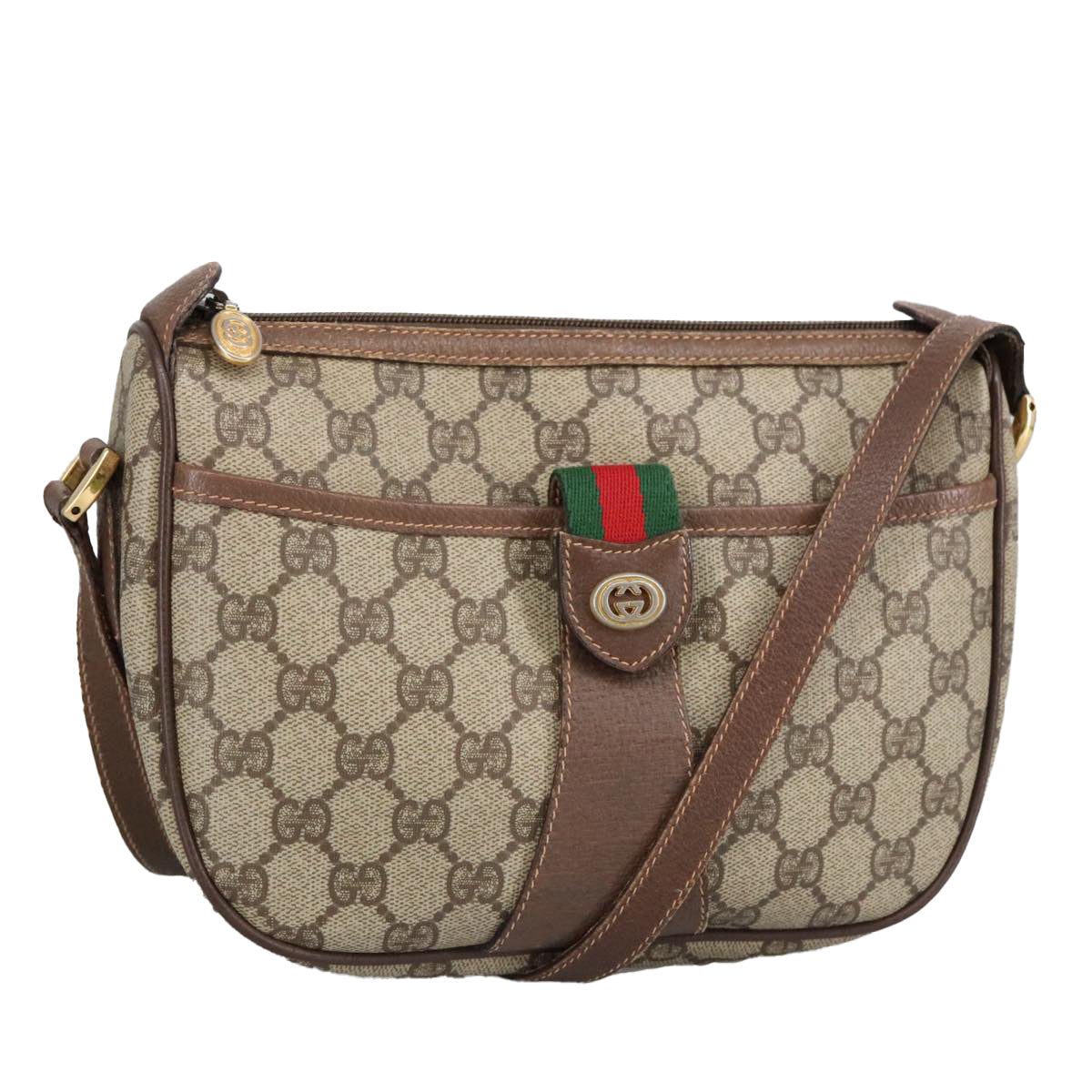 GUCCI GG Supreme Web Sherry Line Shoulder Bag PVC Beige 89 02 032 97594