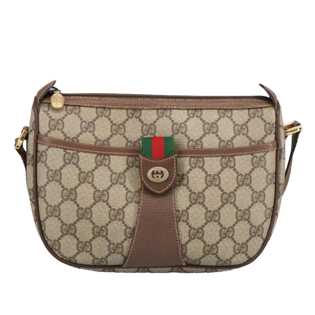 GUCCI GG Supreme Web Sherry Line Shoulder Bag PVC Beige 89 02 032 97594