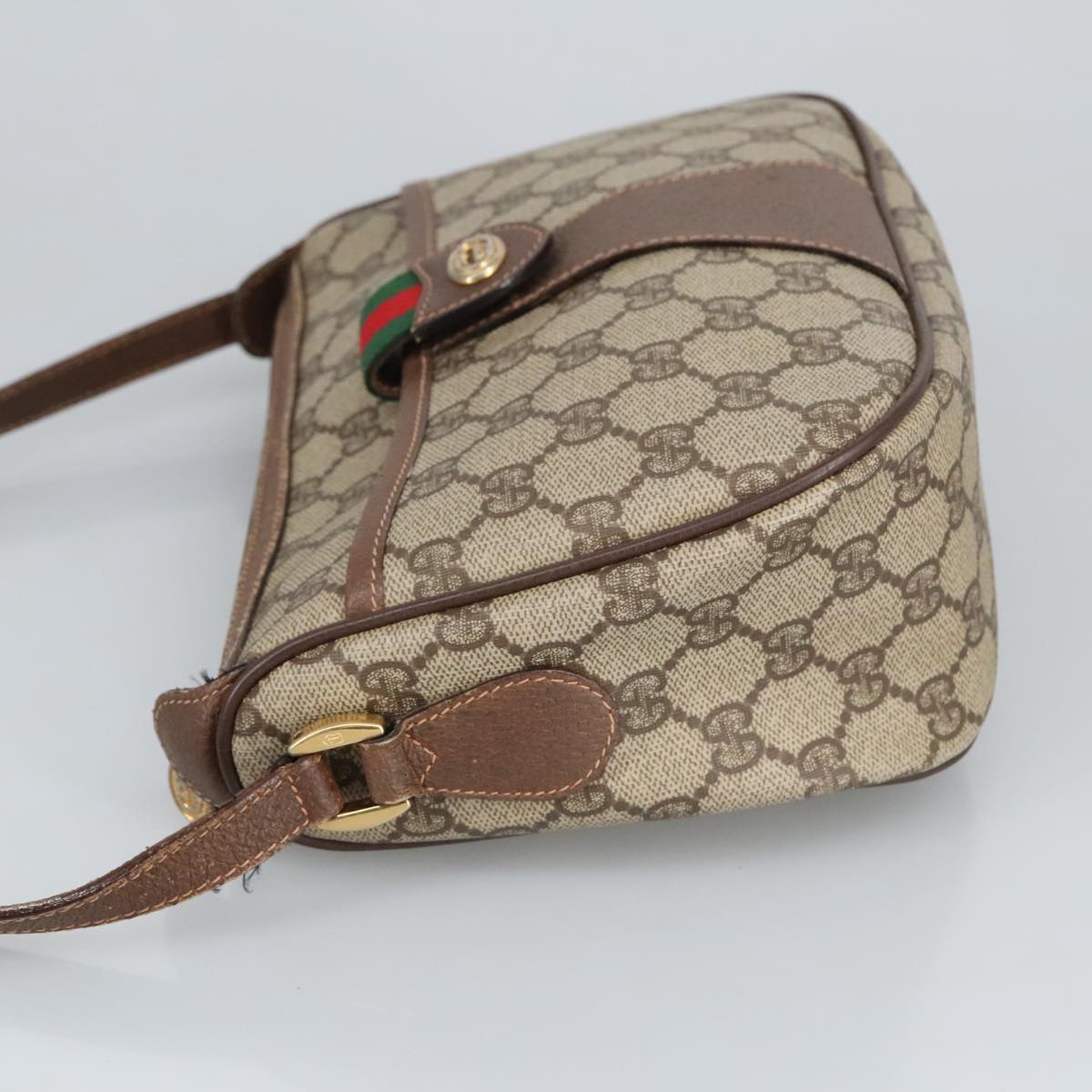GUCCI GG Supreme Web Sherry Line Shoulder Bag PVC Beige 89 02 032 97594