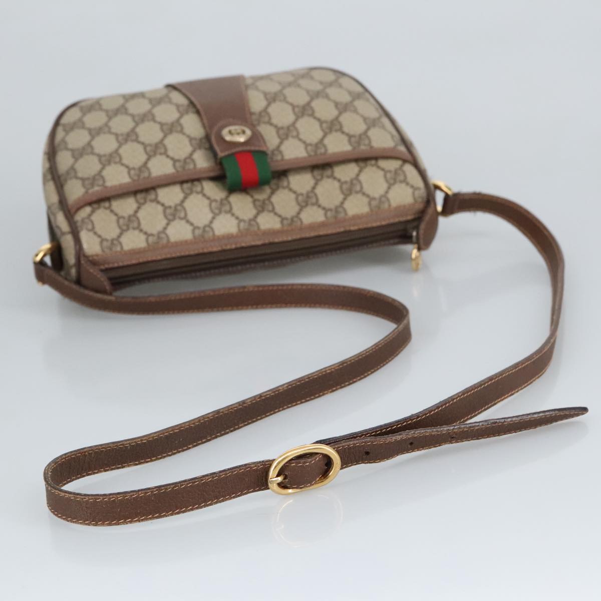 GUCCI GG Supreme Web Sherry Line Shoulder Bag PVC Beige 89 02 032 97594