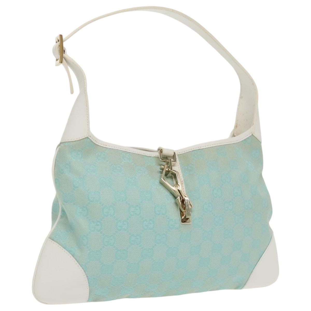 GUCCI Jackie GG Canvas Shoulder Bag Light Blue Gold 001 4057 97615