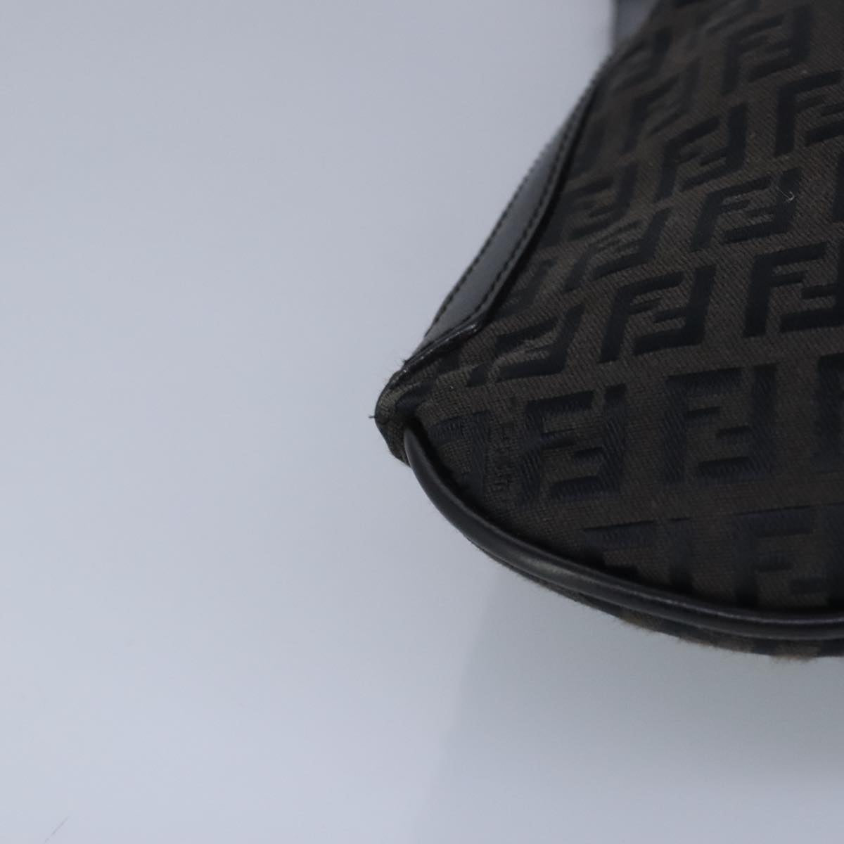 FENDI Zucchino Canvas Shoulder Bag Black Silver 97617