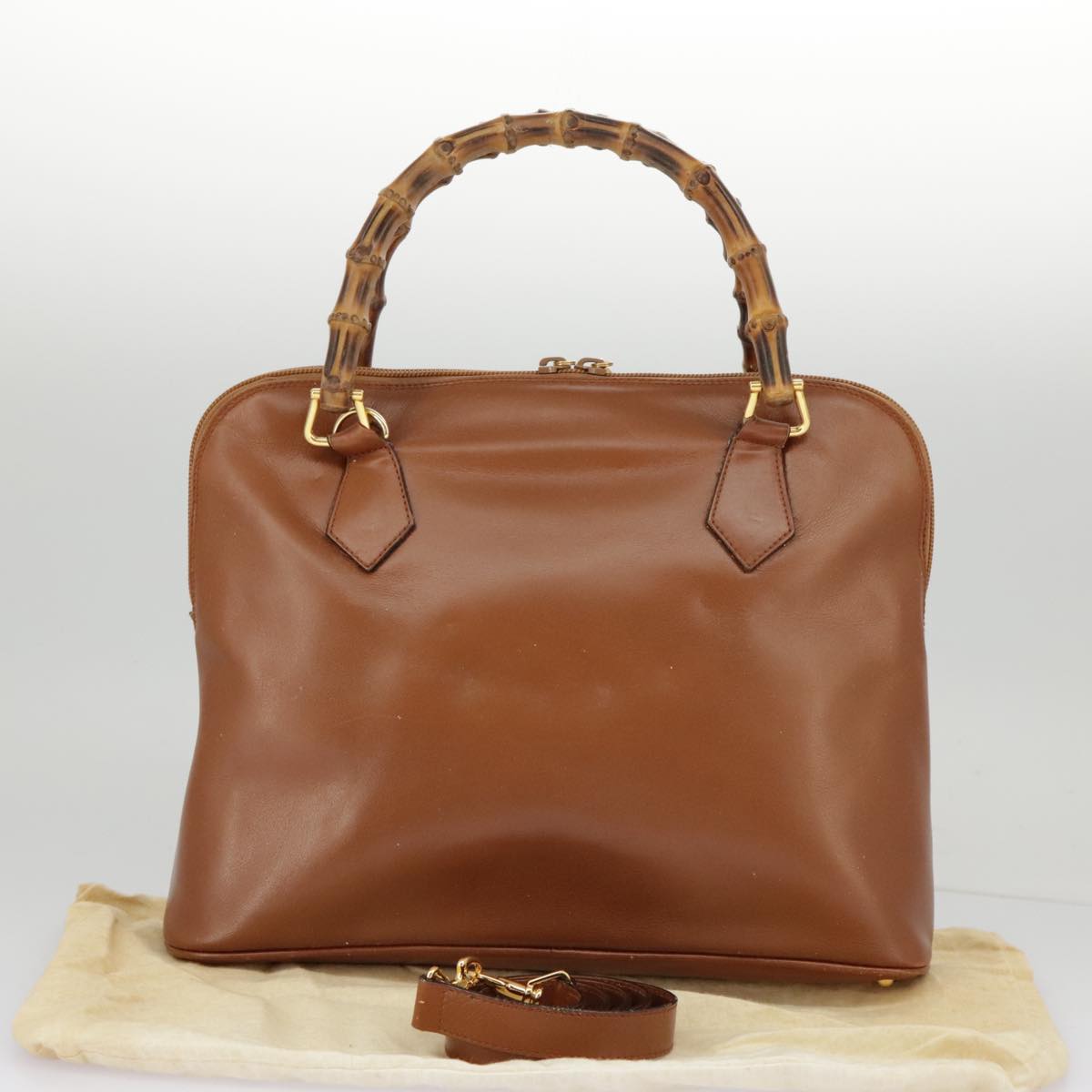 GUCCI Bamboo Hand Bag Leather 2way Brown Gold 97683
