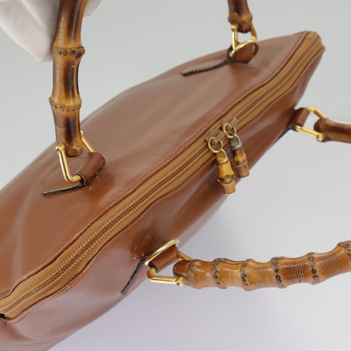 GUCCI Bamboo Hand Bag Leather 2way Brown Gold 97683