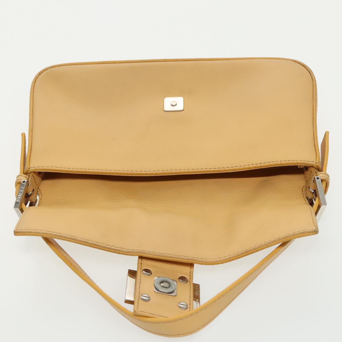 FENDI Mamma Baguette Shoulder Bag Leather 2way Beige Silver 97736