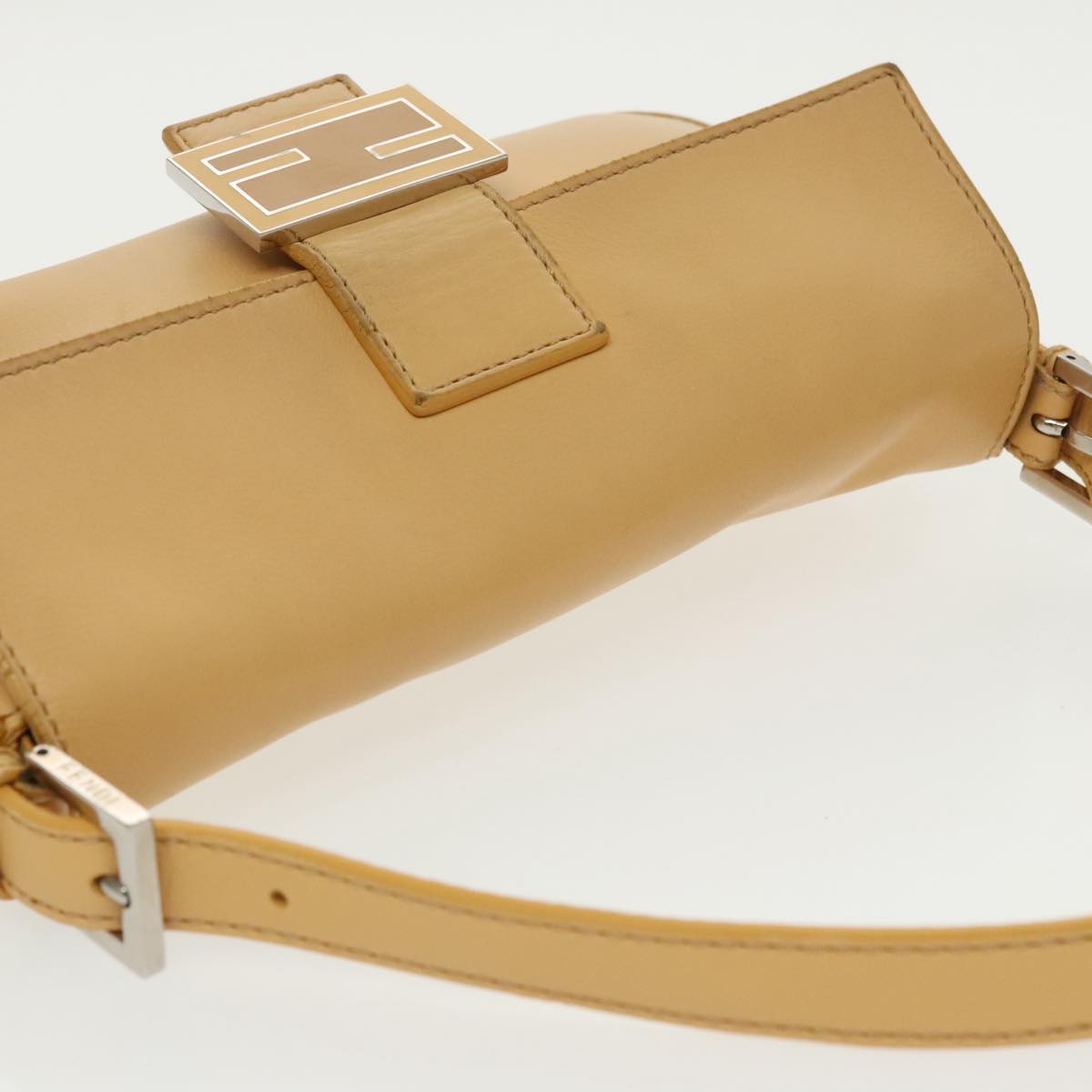 FENDI Mamma Baguette Shoulder Bag Leather 2way Beige Silver 97736