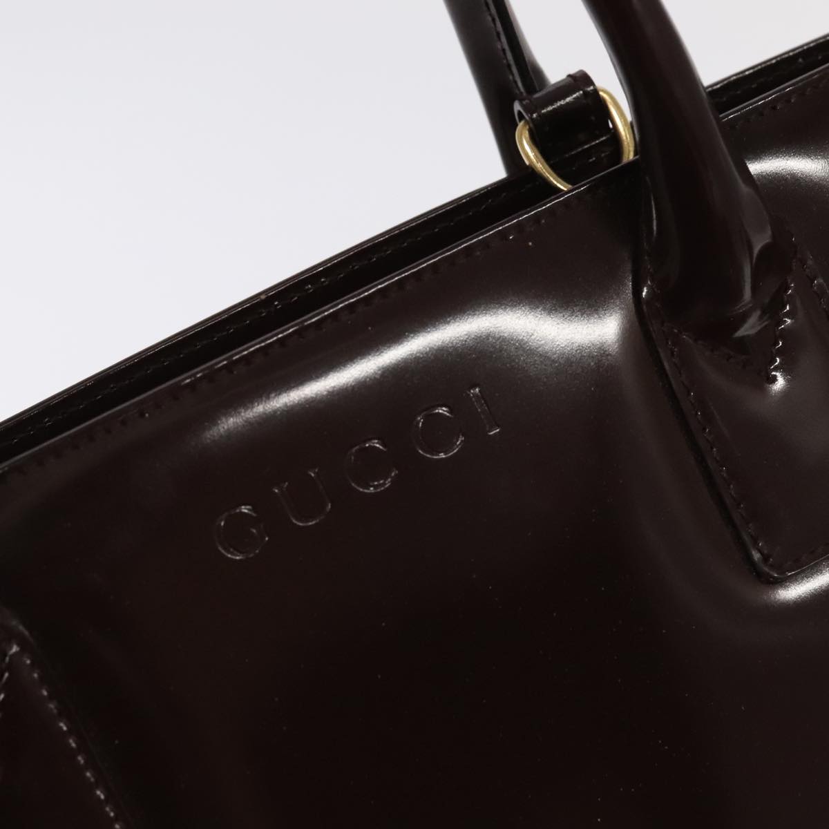GUCCI Hand Bag Patent leather Brown Gold 97738