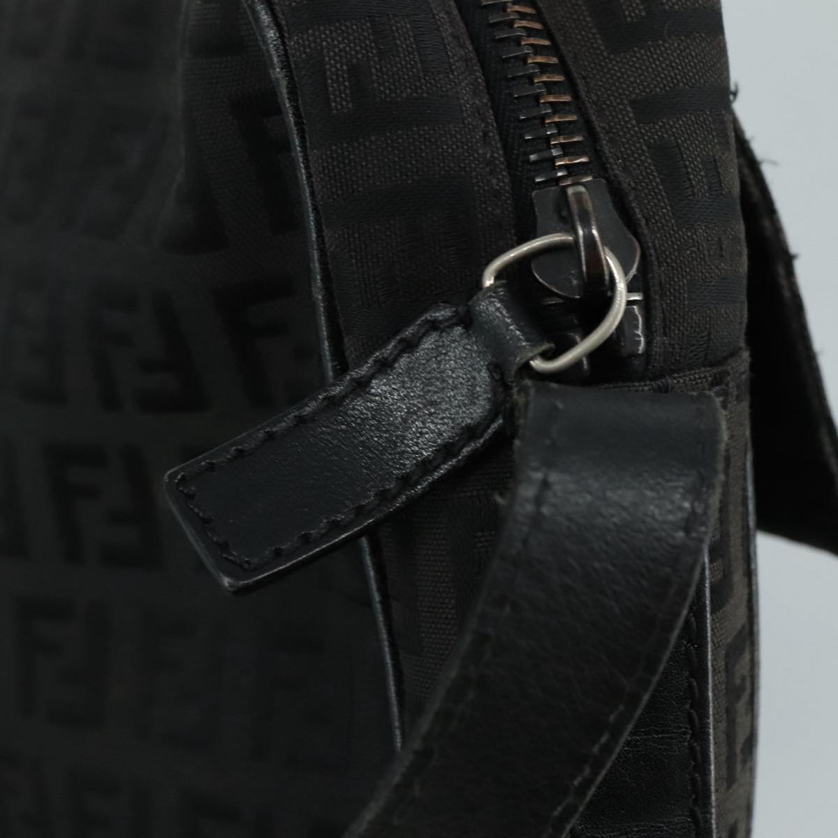 FENDI Zucchino Canvas Shoulder Bag Black 97778