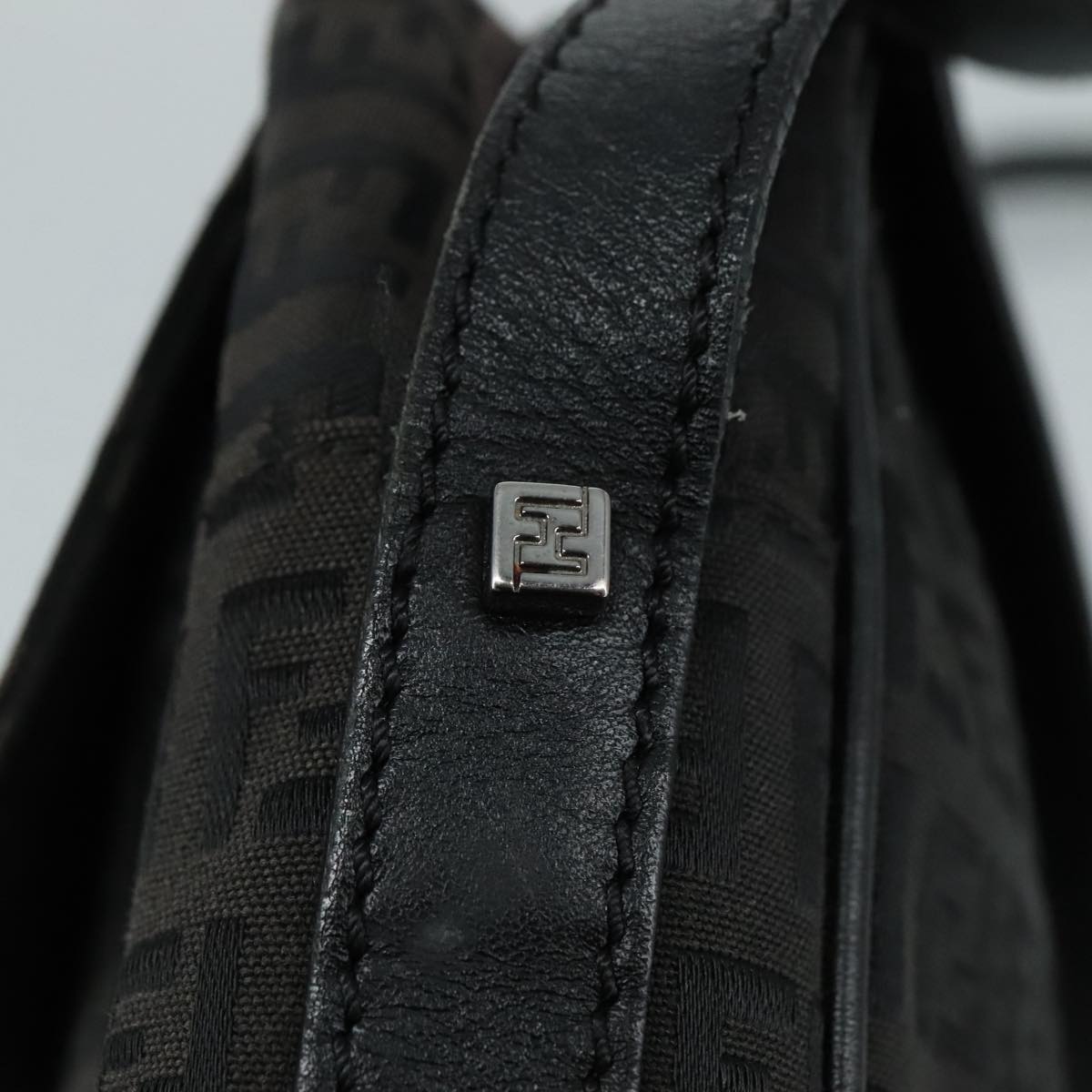 FENDI Zucchino Canvas Shoulder Bag Black 97778