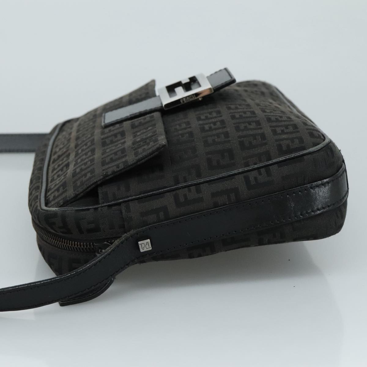 FENDI Zucchino Canvas Shoulder Bag Black 97778