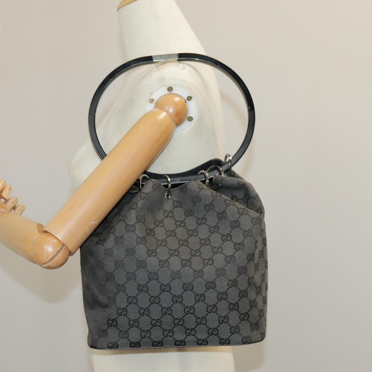 GUCCI GG Canvas Shoulder Bag Black Silver 001 3750 97812