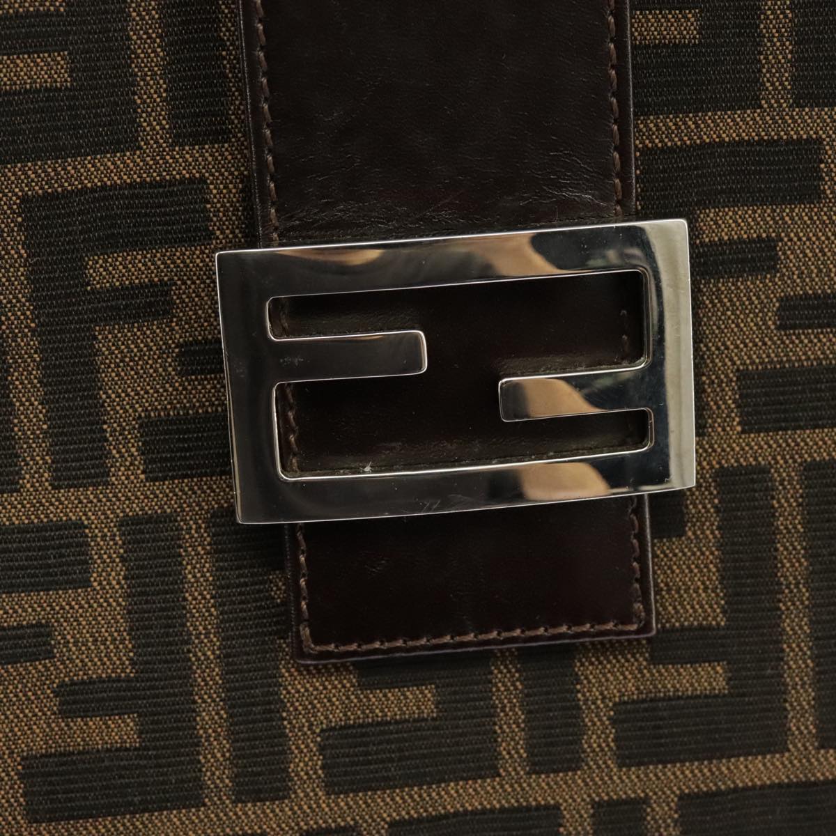 FENDI Zucca Canvas Tote Bag Brown Black Silver 97934