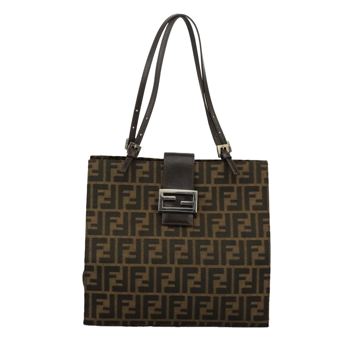 FENDI Zucca Canvas Tote Bag Brown Black Silver 97934