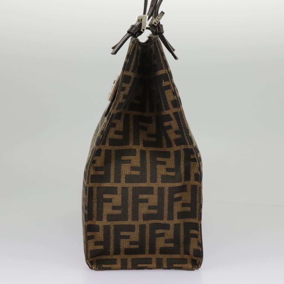 FENDI Zucca Canvas Tote Bag Brown Black Silver 97934