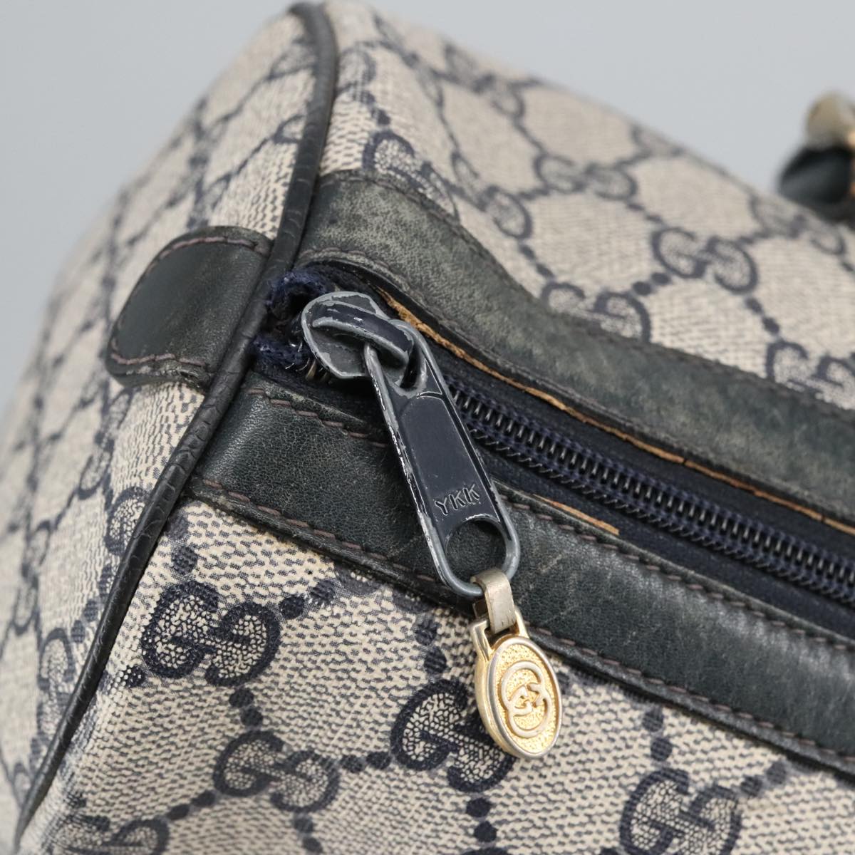 GUCCI GG Supreme Sherry Line Hand Bag PVC Navy Gold Red 010 378 98072
