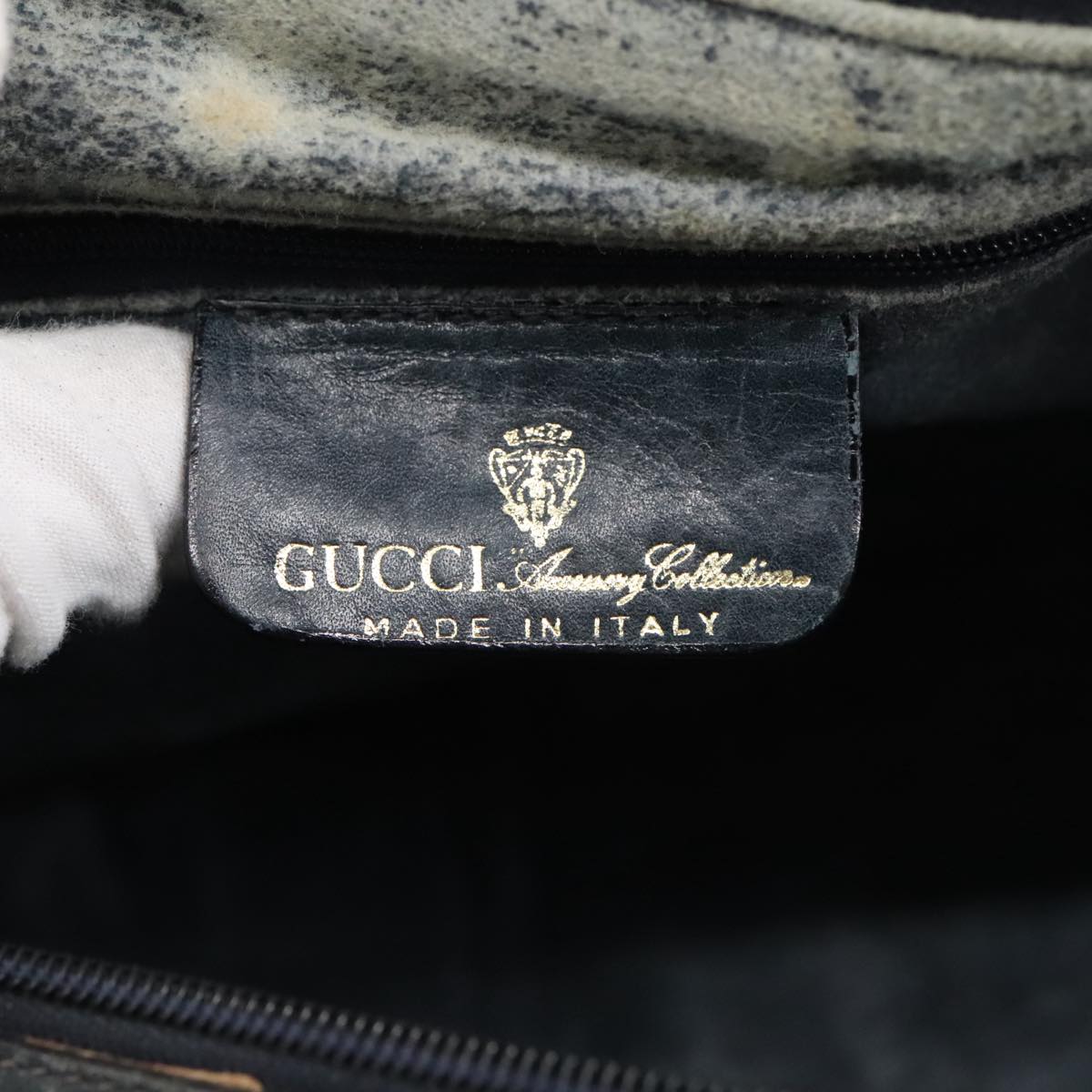 GUCCI GG Supreme Sherry Line Hand Bag PVC Navy Gold Red 010 378 98072