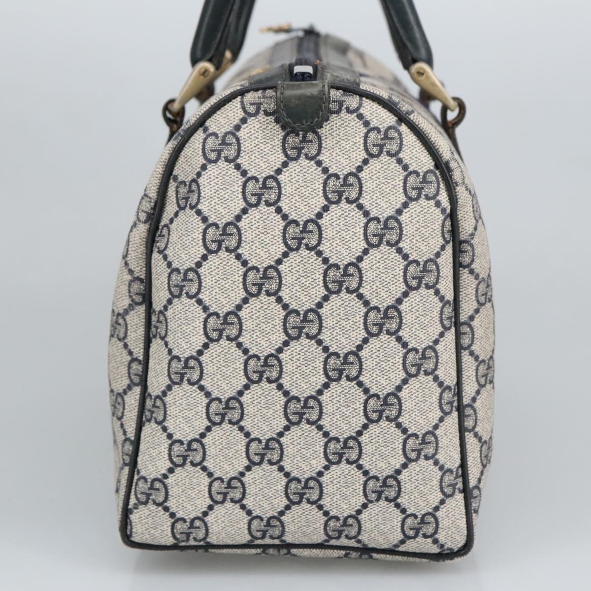 GUCCI GG Supreme Sherry Line Hand Bag PVC Navy Gold Red 010 378 98072