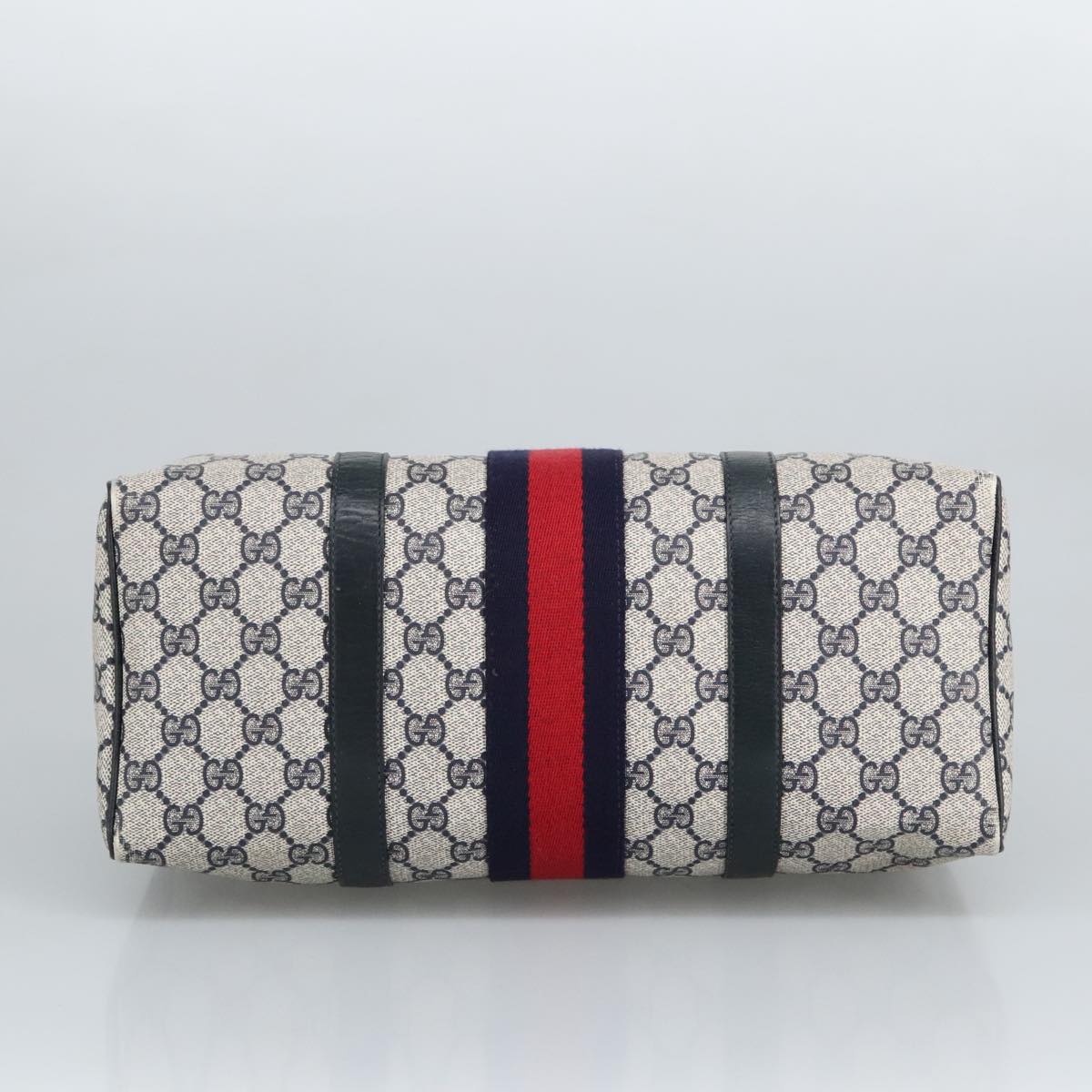 GUCCI GG Supreme Sherry Line Hand Bag PVC Navy Gold Red 010 378 98072