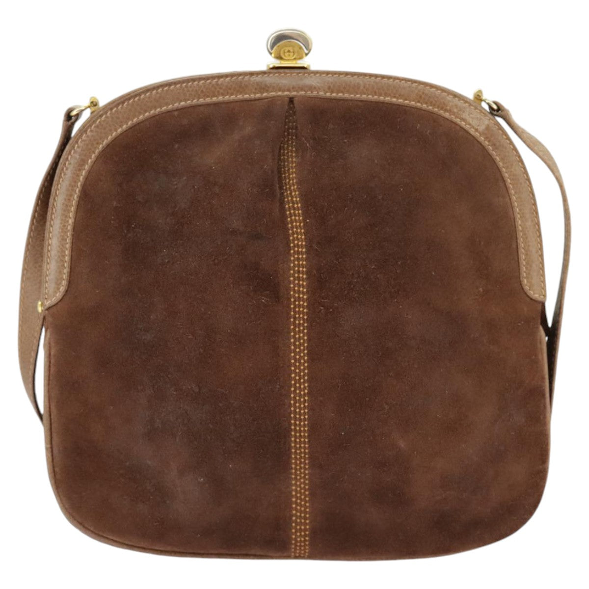 GUCCI Shoulder Bag Suede Leather Brown Gold 98075