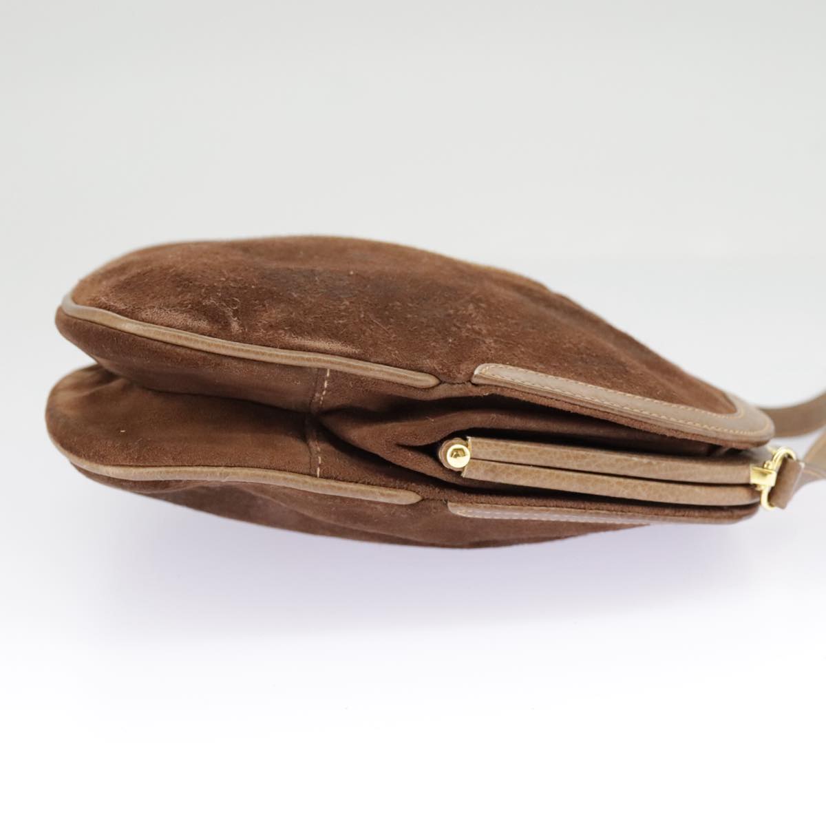 GUCCI Shoulder Bag Suede Leather Brown Gold 98075