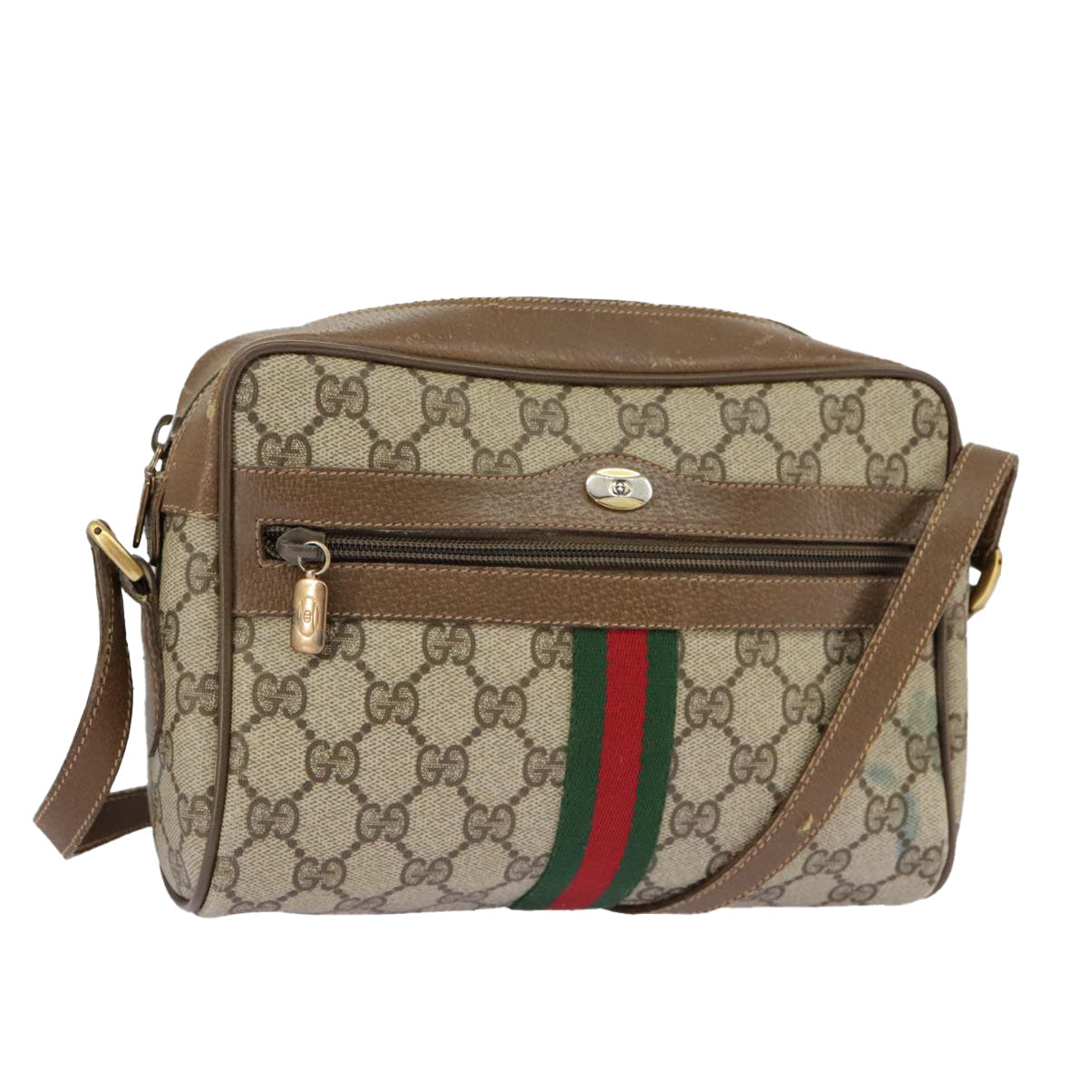 GUCCI GG Supreme Web Sherry Line Shoulder Bag PVC Beige 98 02 004 98076